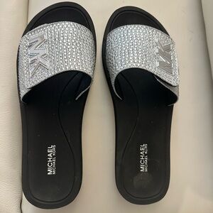 Michael Kors silver bling slides